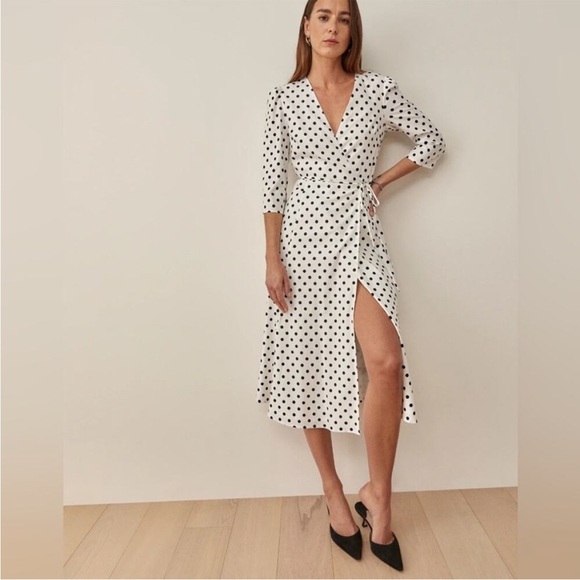 Reformation Hilltop Malta Polka Dot Midi dress white black - L - Picture 12 of 13